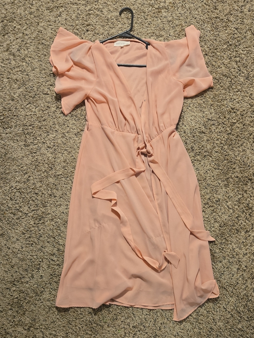 Light Pink Wrap Midi Dress with Flutter Sleeves